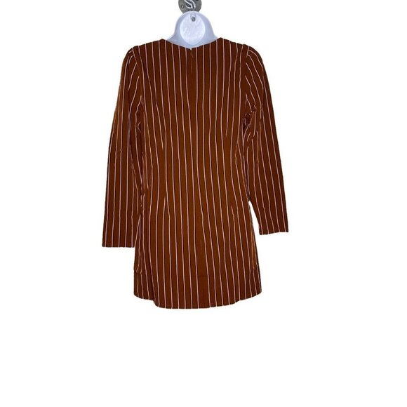 Privacy Please Woman's Curtis Mini Dress Brown Stripes Front Slit V-Neck SZ XXS‎ - Picture 5 of 9